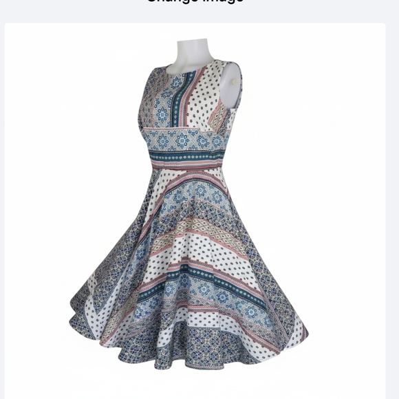 Dana Buchman Blue Bands Patchwork Dress Size 12 - Picture 6 of 10